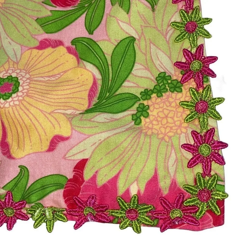 Vintage 33x42 EUC OOAK Vintage 60s Floral Pink And Green Handmade Small Throw Or